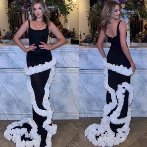 NBD Black Maxi Dress with White Ruffle Trim